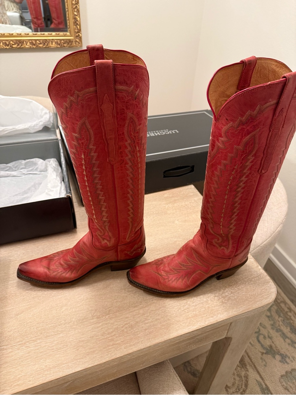 Lucchese Red Priscilla Western Boots - Picture 4 of 6